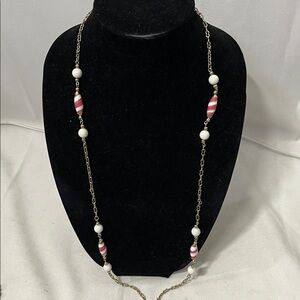 Adorable Faux Pink White Bead 17” Necklace